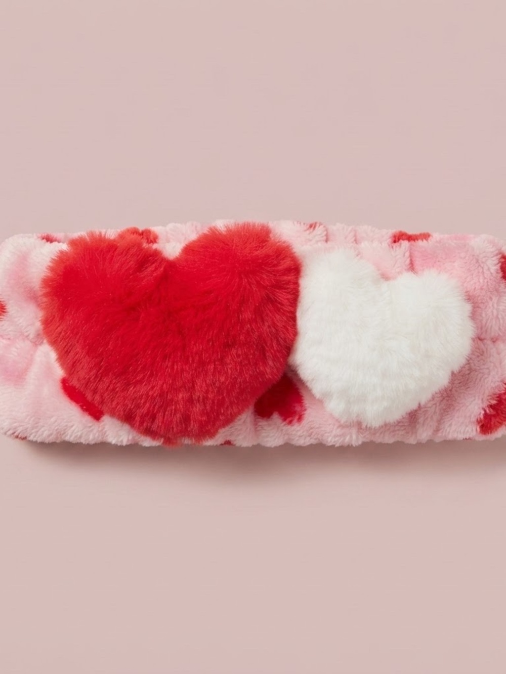 Plush Heart Pom Spa Headband  - Pink, Red & White